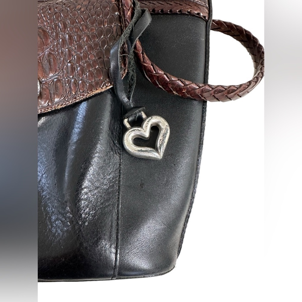 Brighton Bucket Bag Heart Clasp Closure Croc Leather Braided Shoulder Straps - Picture 6 of 7